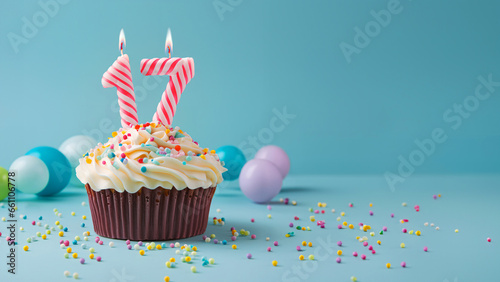 17th year birthday cake on isolated colorful pastel background photo