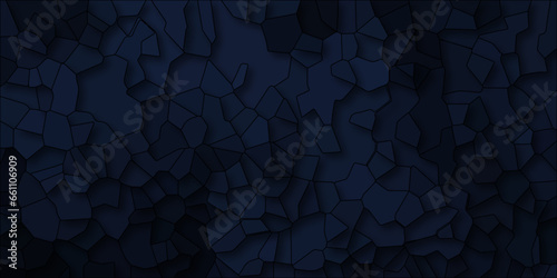 Dark navy blue Broken quartz stained Glass Background with White lines. Voronoi diagram background. Seamless pattern with 3d shapes vector Vintage background. Geometric Retro tiles pattern