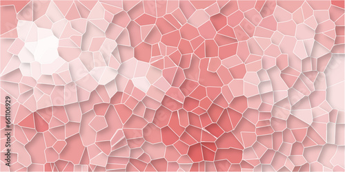 Light Pink Broken quartz stained Glass Background with White lines. Voronoi diagram background. Seamless pattern with 3d shapes vector Vintage  background. Geometric Retro tiles pattern