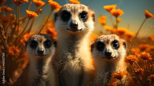 Family of meerkats on guard Generative AI