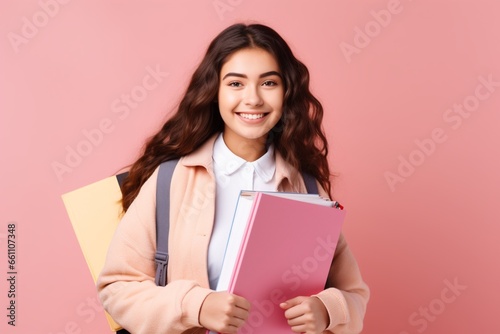 Front view young female student with copybook in her hands