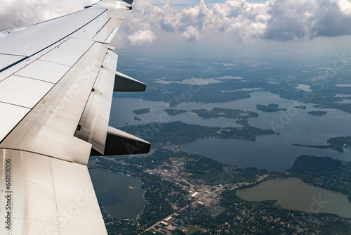 View of the Minneapolis, Saint Paul area from an airplane window.
