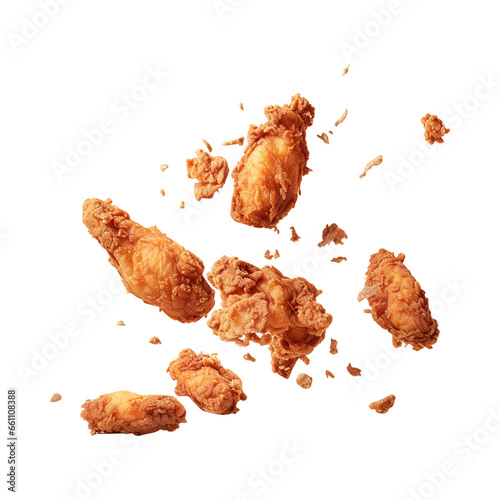 flaying Fried chicken wings isolated on transparent background Remove png, Clipping Path