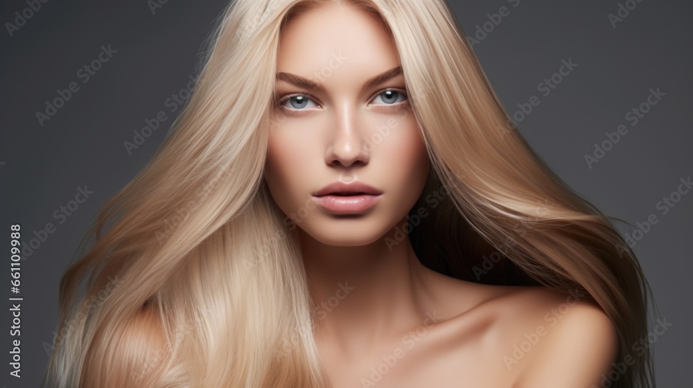 Beautiful blonde woman with long, healthy , straight and shiny hair. Hairstyle loose hair Beautiful blonde woman with long, healthy , straight and shiny hair. Hairstyle loose hair