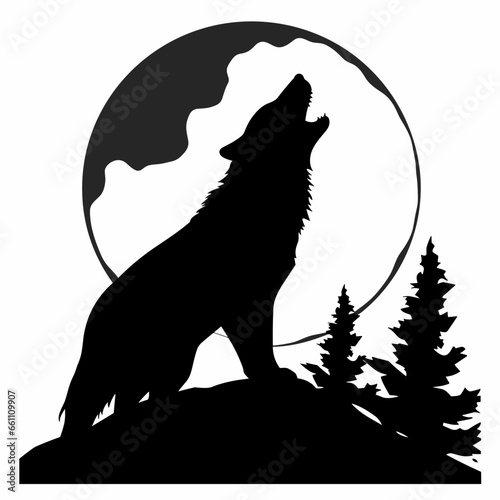 Wolf black icon on white background. Wolf silhouette