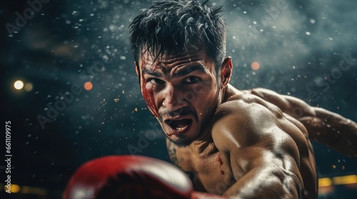 Closeup Illustration of Muay Thai fighters in boxing ring © tonstock
