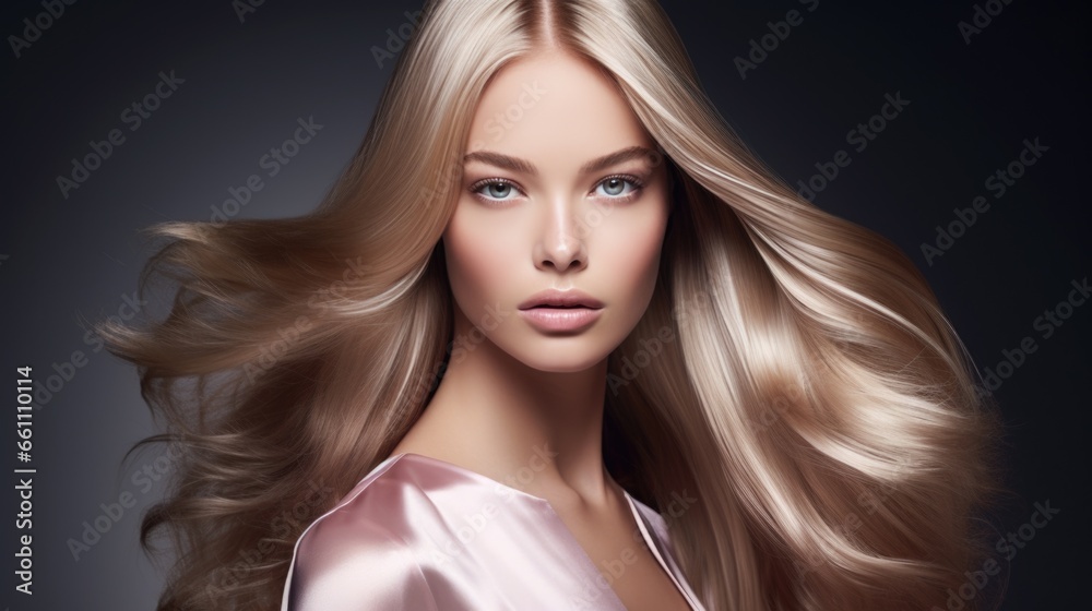 Beautiful blonde woman with long, healthy , straight and shiny hair. Hairstyle loose hair Beautiful blonde woman with long, healthy , straight and shiny hair. Hairstyle loose hair