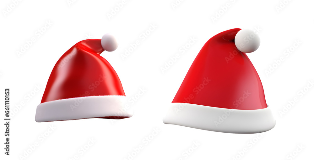 Merry Christmas and Happy New Year with a set of realistic 3D Santa Claus hat isolated on transparent background - Generative AI
Merry Christmas and Happy New Year with a set of realistic 3D Santa Claus hat isolated on transparent background - Generative AI