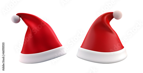 A set of realistic 3D Santa Claus hat for your Merry Christmas and Happy New Year celebrations isolated on transparent background - Generative AI  