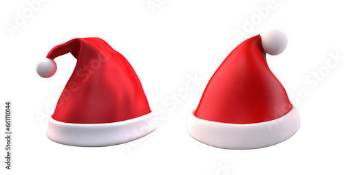 Merry Christmas and Happy New Year  A celebration with a set of realistic 3D Santa Claus hat isolated on transparent background - Generative AI  