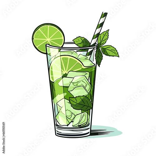 Mojito cocktail hand-drawn comic illustration. Mojito. Vector doodle style cartoon illustration