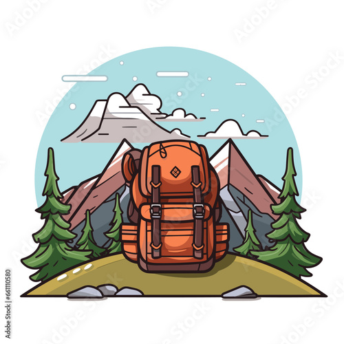 Hiking backpack hand-drawn comic illustration. Hiking backpack. Vector doodle style cartoon illustration