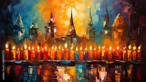 A swirling mass of colors and shapes representing the joy, A Festival of Hope and Renewal, A Time for Celebration and Reflection