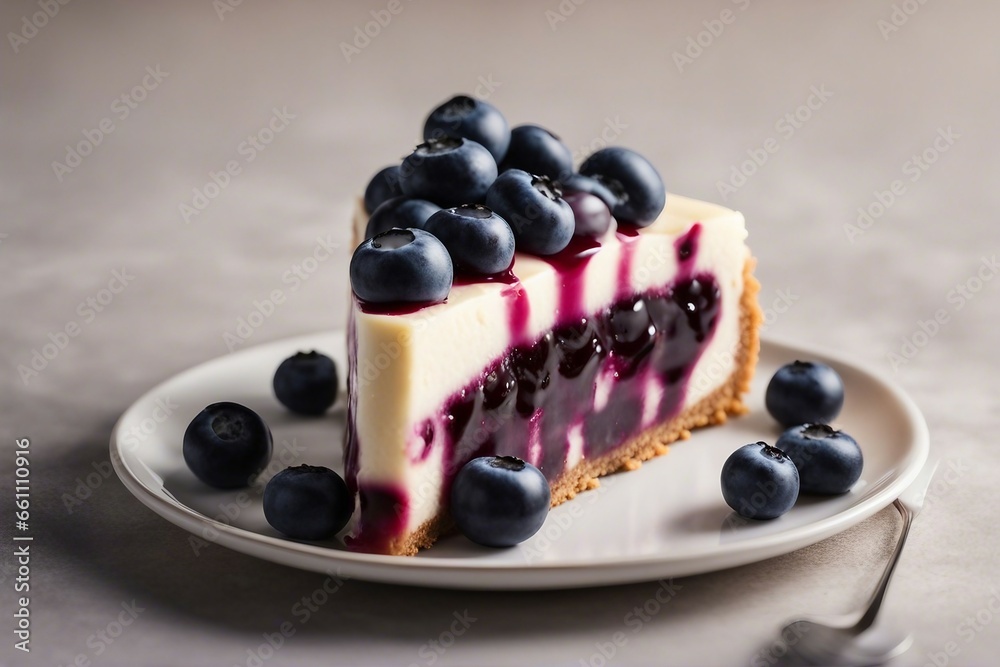 Delicious Slice of Blueberry Cheesecake Isolated on a Neutral Background Delicious Slice of Blueberry Cheesecake Isolated on a Neutral Background