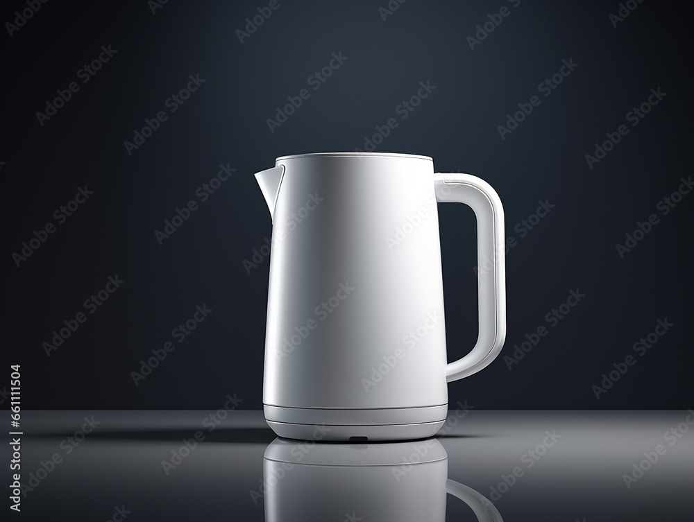 Professional photo of electric kitchen kettle teapot with studio light on solid color background