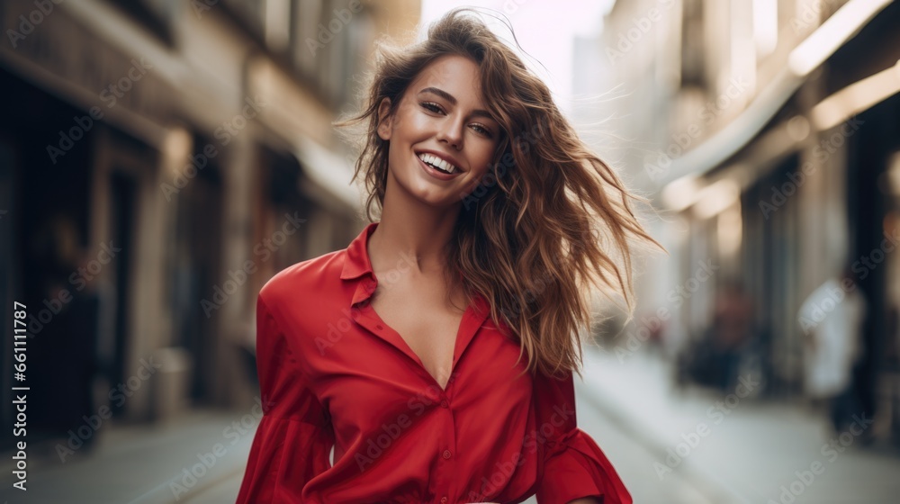 A young attractive woman demonstrates fashionable clothes on a city street. Dynamic pose. Fashion, female beauty. A young attractive woman demonstrates fashionable clothes on a city street. Dynamic pose. Fashion, female beauty.