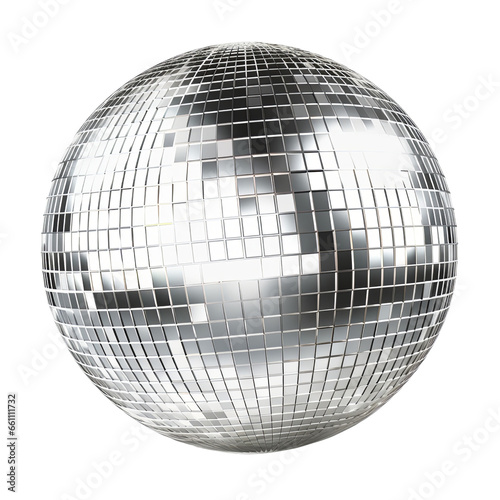 Shiny silver disco mirror ball isolated on transparent background PNG photo