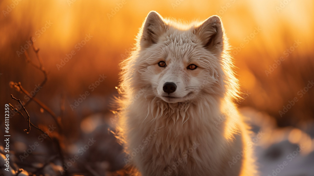 Golden Hour Elegance, Close-up Portrait of an Arctic Fox