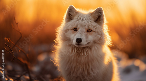 Golden Hour Elegance  Close-up Portrait of an Arctic Fox