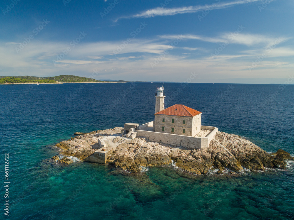 Croatia - Amazing aerial view of the lighthouse Mulo near Rogoznica