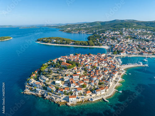 Fototapeta Naklejka Na Ścianę i Meble -  Croatia - Dalmatia - Primosten amazing landscape from drone view, this is the most amazing peninsula in Croatia