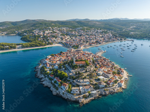 Fototapeta Naklejka Na Ścianę i Meble -  Croatia - Dalmatia - Primosten amazing landscape from drone view, this is the most amazing peninsula in Croatia