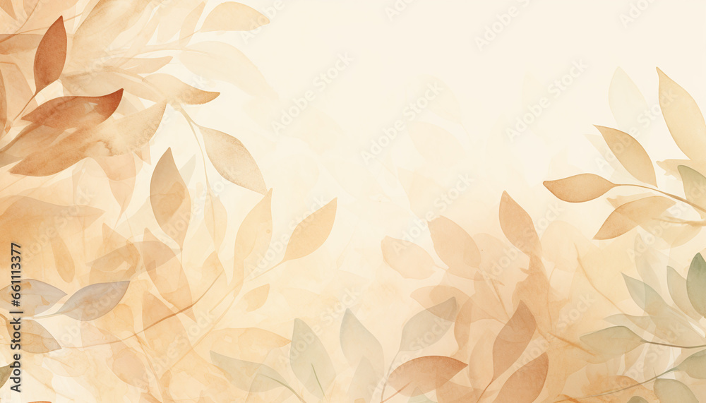 A beige, leafy watercolor background, adding a touch of artistic elegance. - obrazy, fototapety, plakaty 