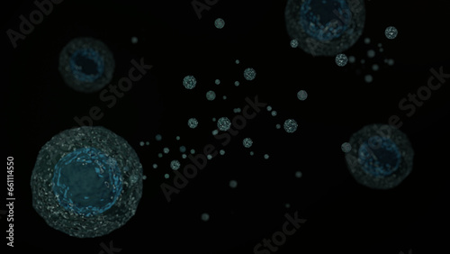 3D illustration of the extracellular vesicles secreted from animal cells