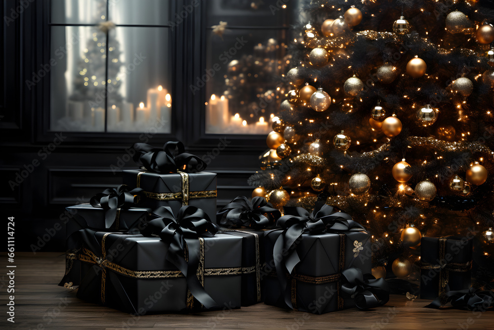 Season of Elegance Gifts Beneath the Black Christmas Tree Season of Elegance Gifts Beneath the Black Christmas Tree