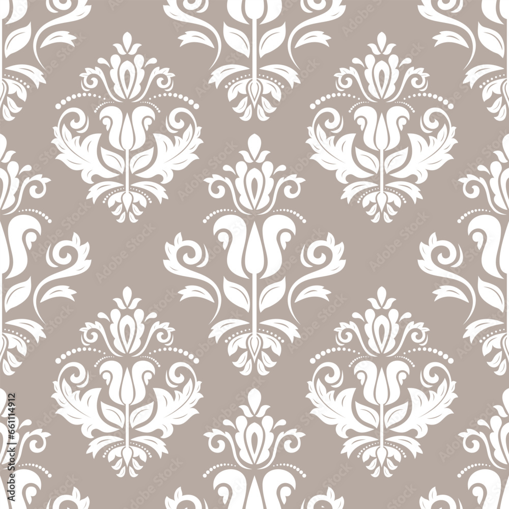 Orient vector classic brown and white pattern. Seamless abstract background with vintage elements. Orient pattern. Ornament barogue wallpaper
