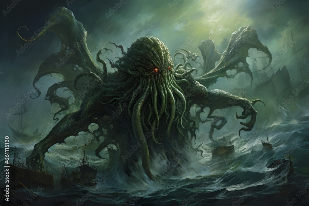 A harrowing image capturing the moment Cthulhu arises from the ocean ...