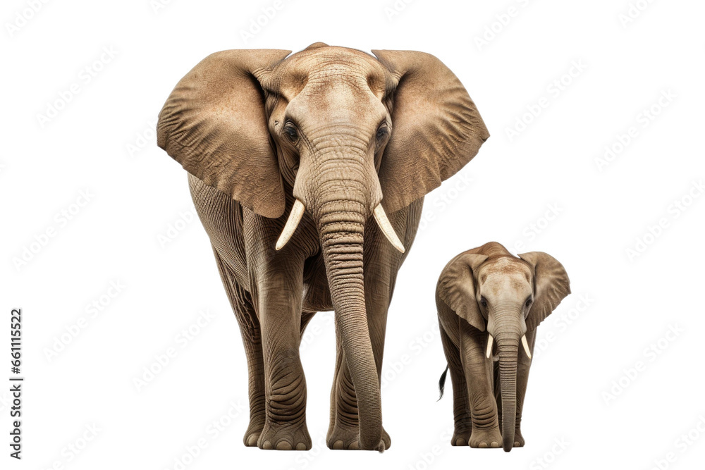 Graceful Elephant Mother and Calf on isolated background