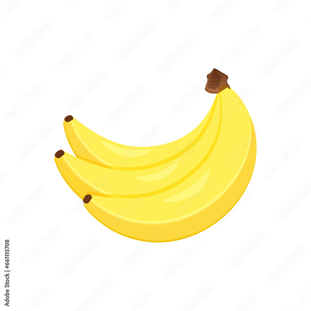 Fresh riped bananas in peel. Sweet tropical food icon. Natural exotic banan in yellow skin. Colored flat vector illustration isolated on white background Fresh riped bananas in peel. Sweet tropical food icon. Natural exotic banan in yellow skin. Colored flat vector illustration isolated on white background