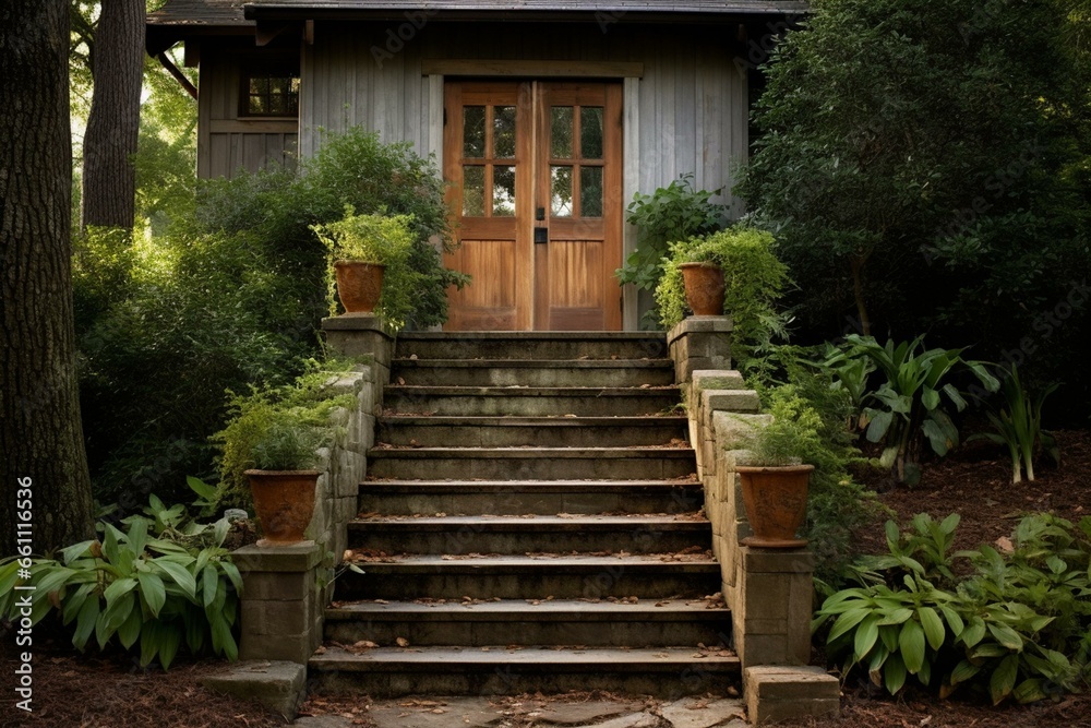backyard door steps wood. Generative AI