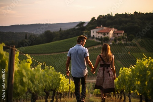 A Couple's Hike Through the Vineyard. photo