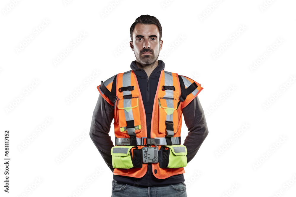 Front view of male engineer with architectural plans.isolated tranparent background Front view of male engineer with architectural plans.isolated tranparent background