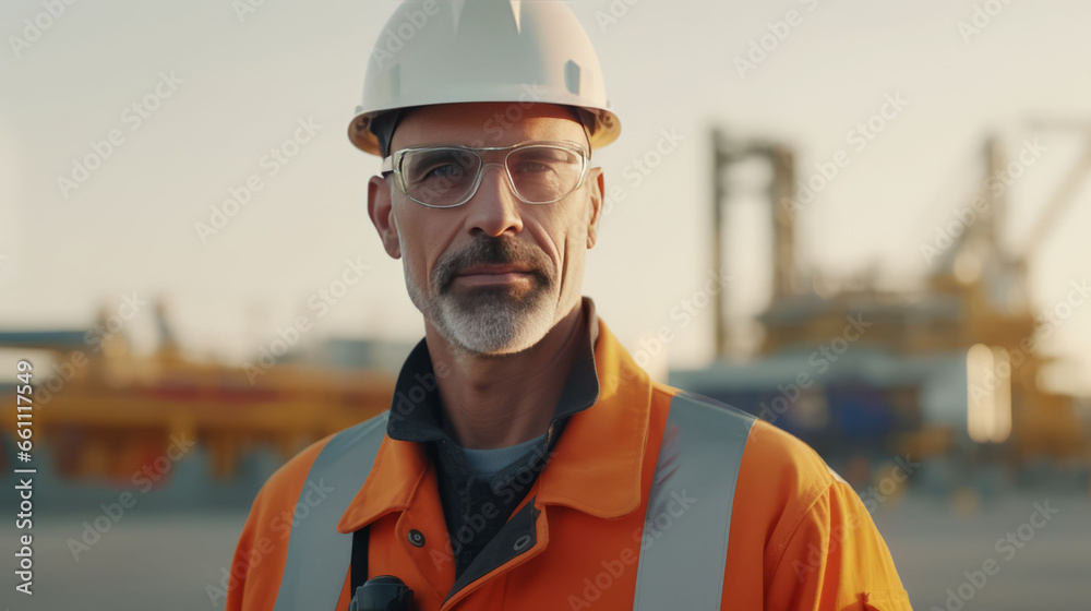 Senior American construction manager discussing at refinery site in the morning.generative ai Senior American construction manager discussing at refinery site in the morning.generative ai