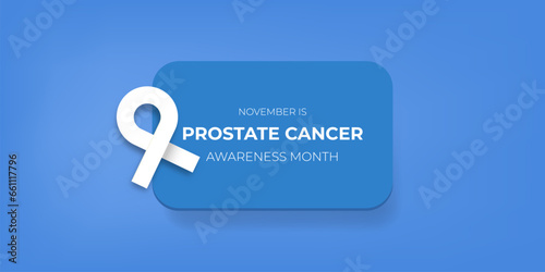 Prostate cancer awareness month banner with blue ribbon. November is prostate cancer awareness month