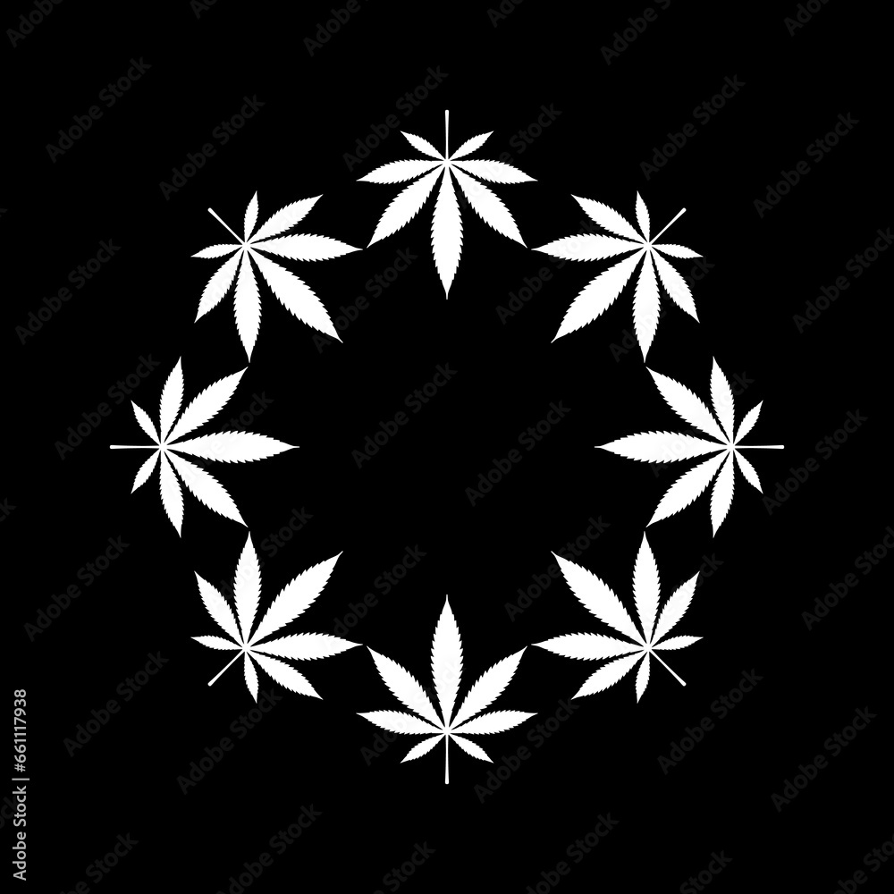Marijuana Circle shape Composition, can use for Decoration, Ornate, Wallpaper, Cover, Art Illustration, Textile, Fabric, Fashion, or Graphic Design Element. Vector Illustration