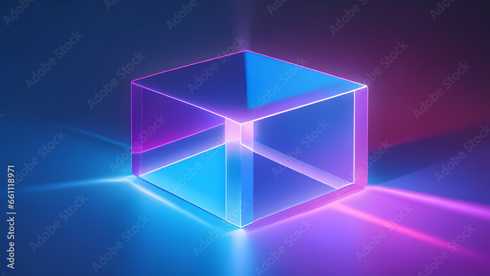 blue pink neon refraction line square cube future fashion abstract technology