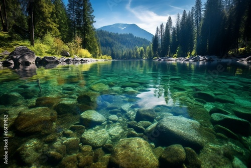 Crystal Clear Lake Surrounded by Dense Forest.