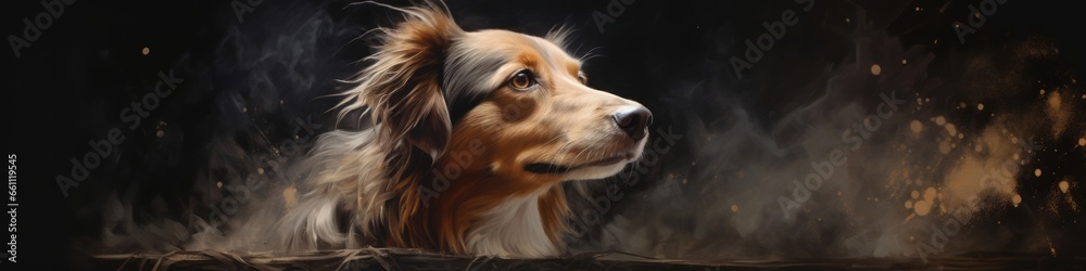 A dog with long hair depicted in a painting