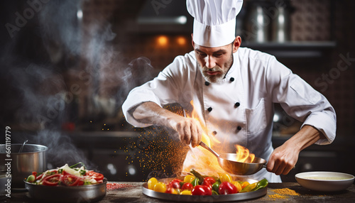 A chef hard at work in the kitchen, dedicated to creating culinary delights.