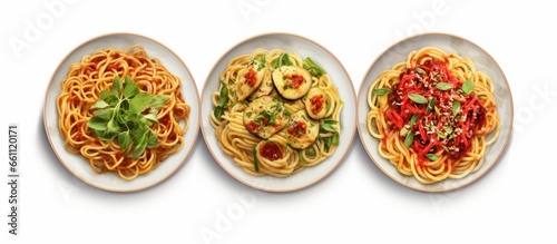 Three different plates of delicious pasta dishes