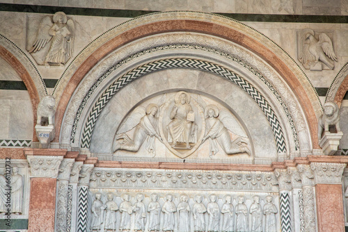 Statue over façade of Lucca Cathedral