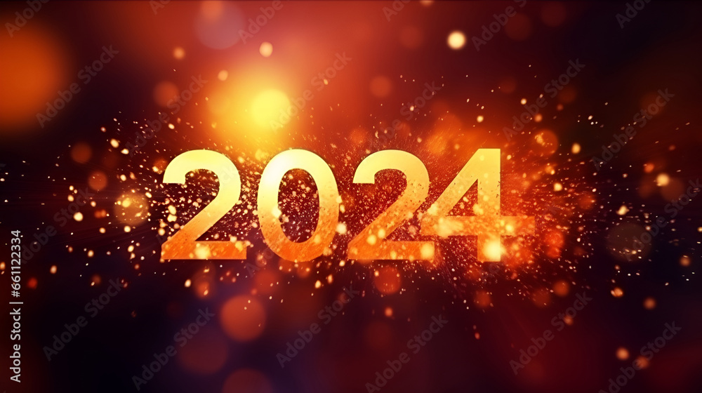 Bright number 2024 representing the new year on a golden shiny background