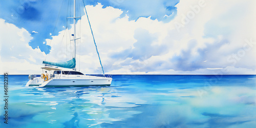 watercolor yacht in the sea on a sunny day © Christopher