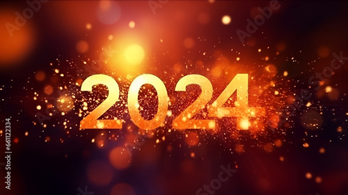 Bright number 2024 representing the new year on a golden shiny background
