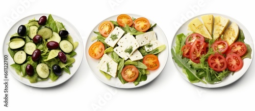 Three plates with delicious and vibrant salads