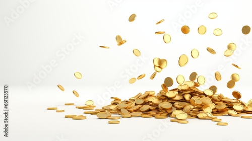 Falling golden coins on a white background. 3d rendering photo